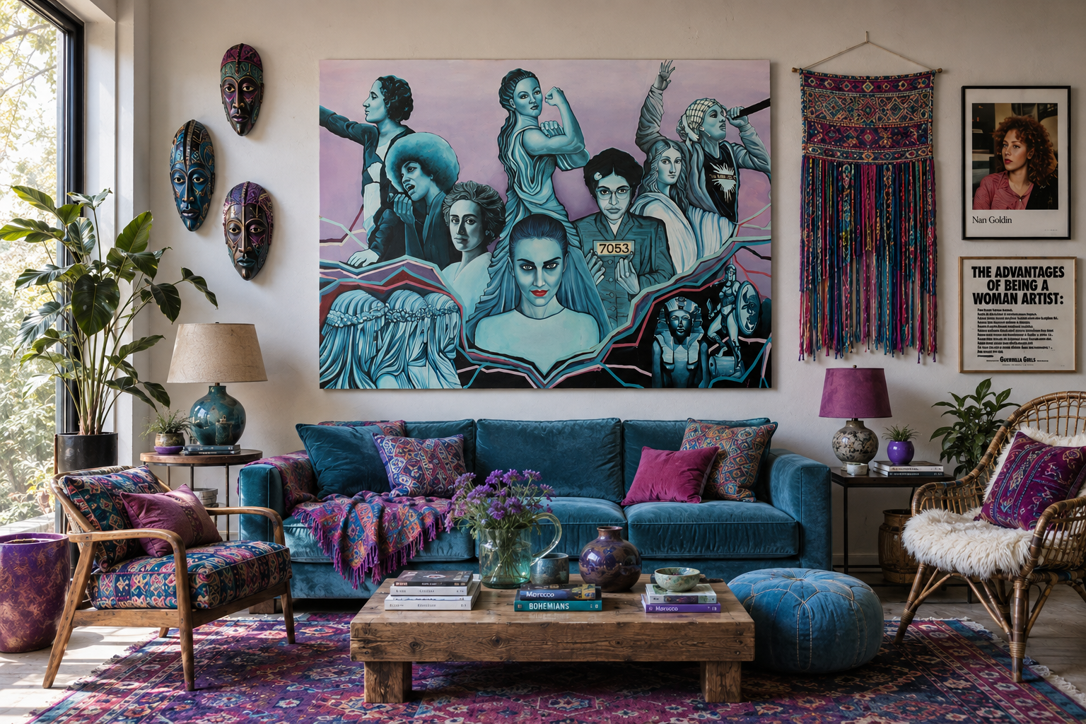 LISISTRATA colgada en un salón de estilo bohemio